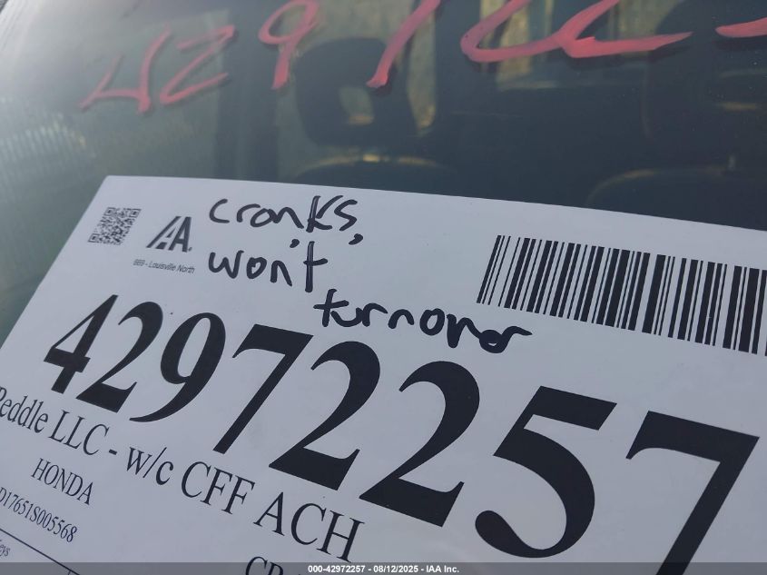 2001 Honda Cr-V Ex VIN: JHLRD17651S005568 Lot: 42972257