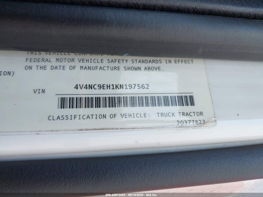 2019 Volvo Vnl VIN: 4V4NC9EH1KN197562 Lot: 42972453