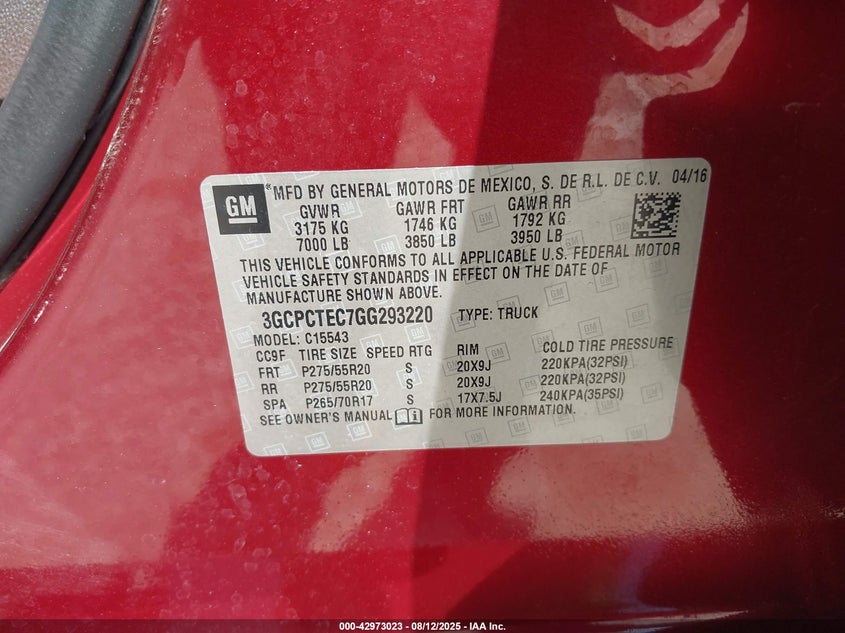 2016 CHEVROLET SILVERADO 1500 HIGH COUNTRY - 3GCPCTEC7GG293220