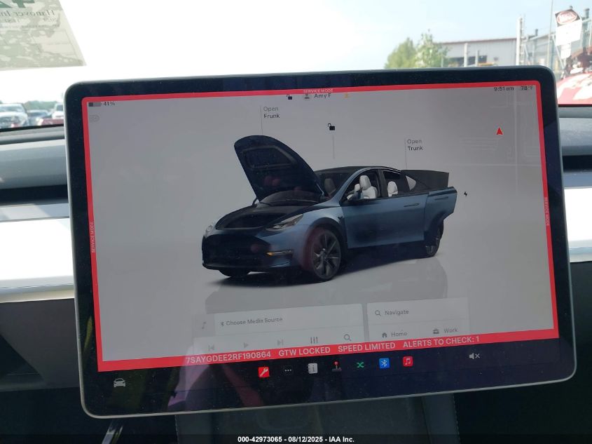 2024 Tesla Model Y Long Range Dual Motor All-Wheel Drive VIN: 7SAYGDEE2RF190864 Lot: 42973065