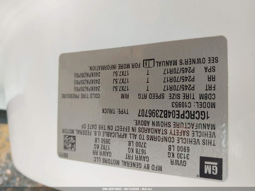 2011 Chevrolet Silverado 1500 Work Truck VIN: 1GCRCPE04BZ396707 Lot: 42973083