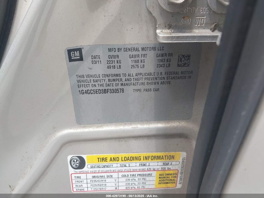 2011 Buick Lacrosse Cxl VIN: 1G4GC5ED3BF330578 Lot: 42973199