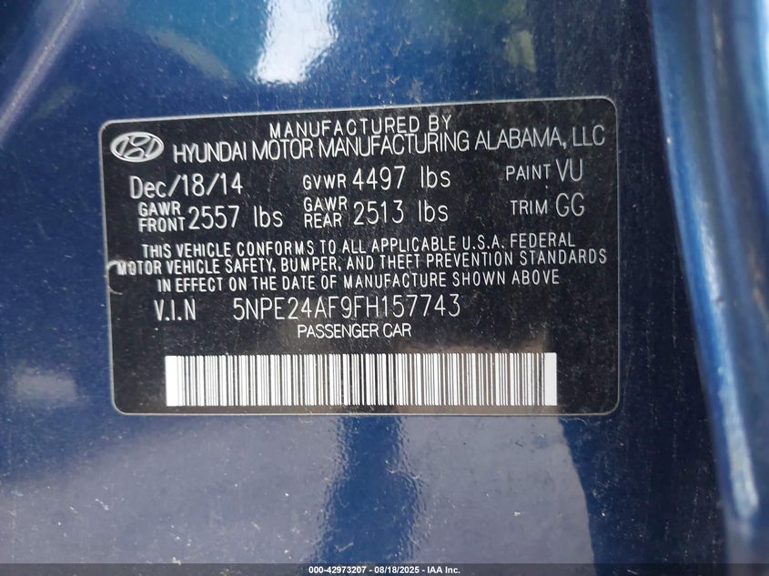 2015 HYUNDAI SONATA SE - 5NPE24AF9FH157743