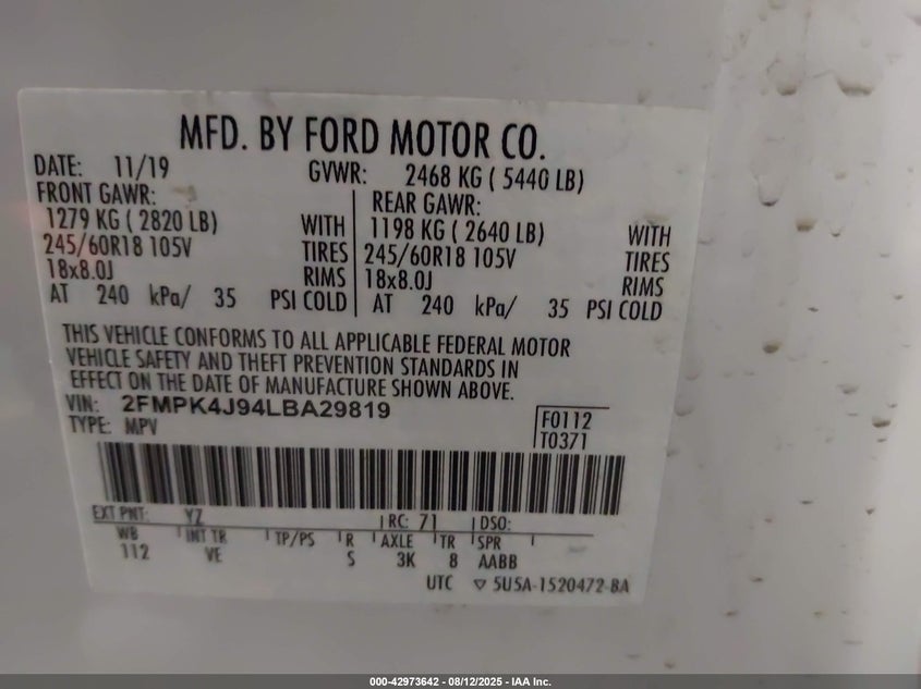 2020 FORD EDGE SEL - 2FMPK4J94LBA29819