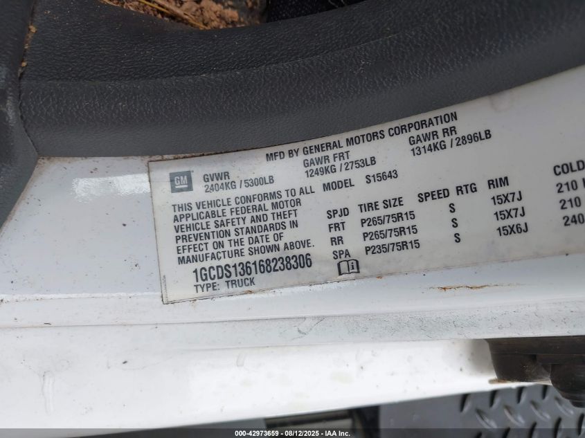 2006 Chevrolet Colorado Lt VIN: 1GCDS136168238306 Lot: 42973659