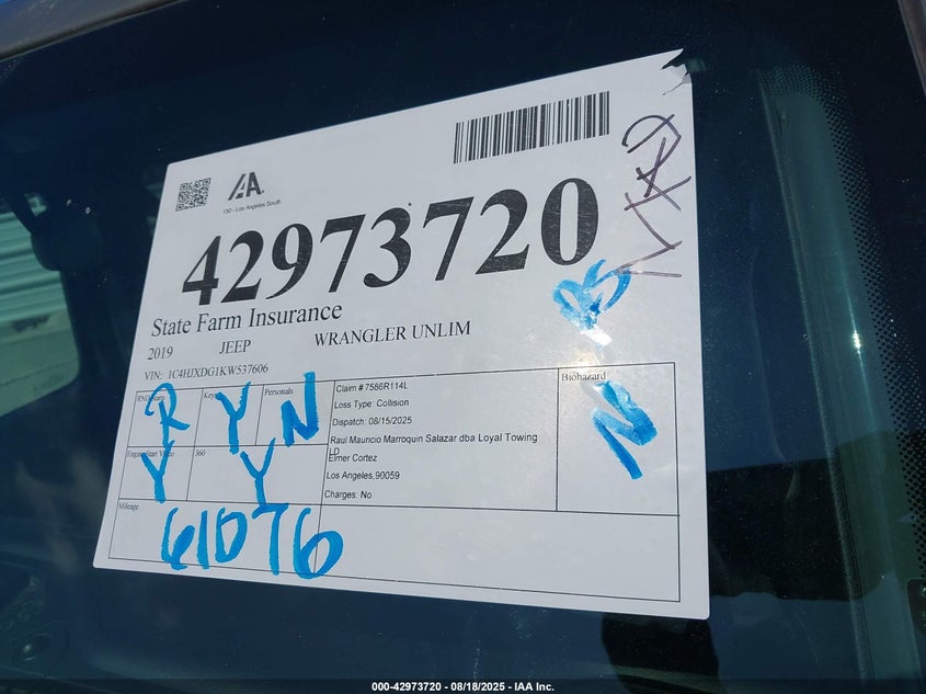 2019 JEEP WRANGLER UNLIMITED SPORT S 4X4 - 1C4HJXDG1KW537606