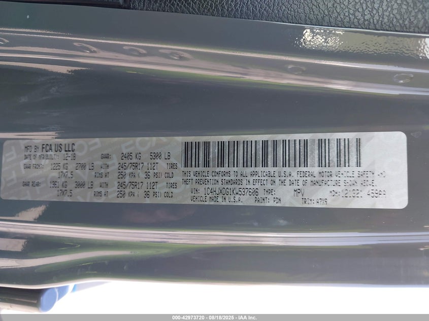 2019 JEEP WRANGLER UNLIMITED SPORT S 4X4 - 1C4HJXDG1KW537606