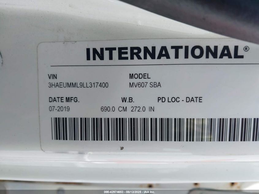 2020 International Mv VIN: 3HAEUMML9LL317400 Lot: 42974653
