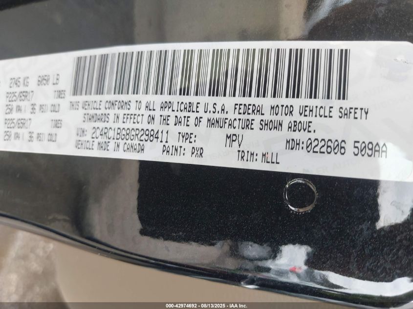 2016 Chrysler Town & Country Touring VIN: 2C4RC1BG8GR298411 Lot: 42974692