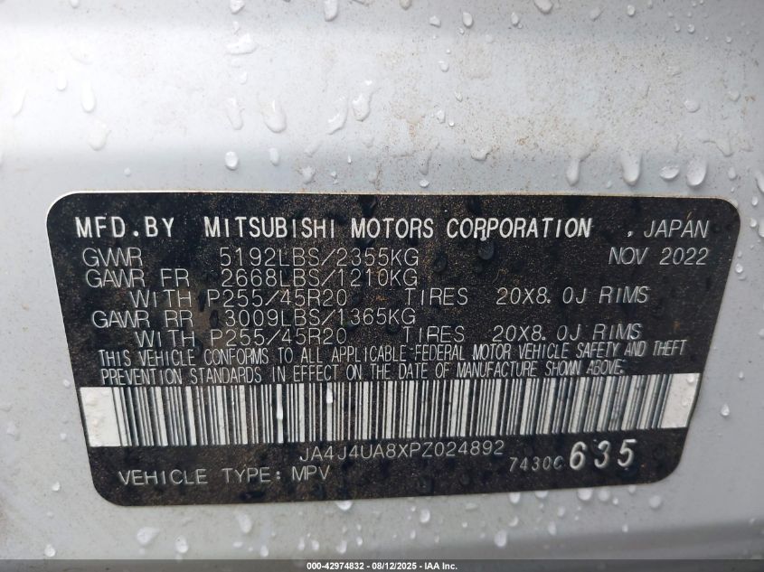 2023 Mitsubishi Outlander Ralliart S-Awc/Se 2.5 S-Awc/Se Black Edition S-Awc/Se Special Editiont S-Awc VIN: JA4J4UA8XPZ024892 Lot: 42974832