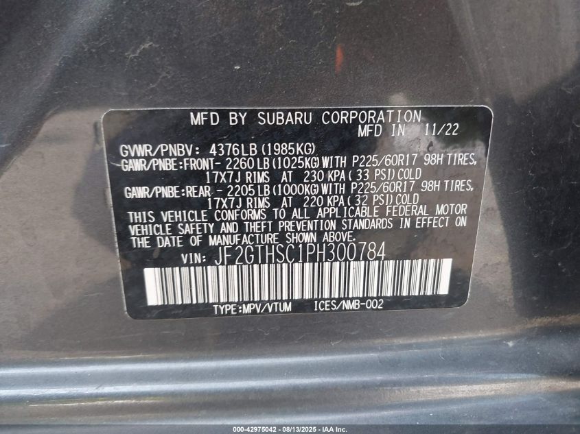 2023 Subaru Crosstrek Sport VIN: JF2GTHSC1PH300784 Lot: 42975042