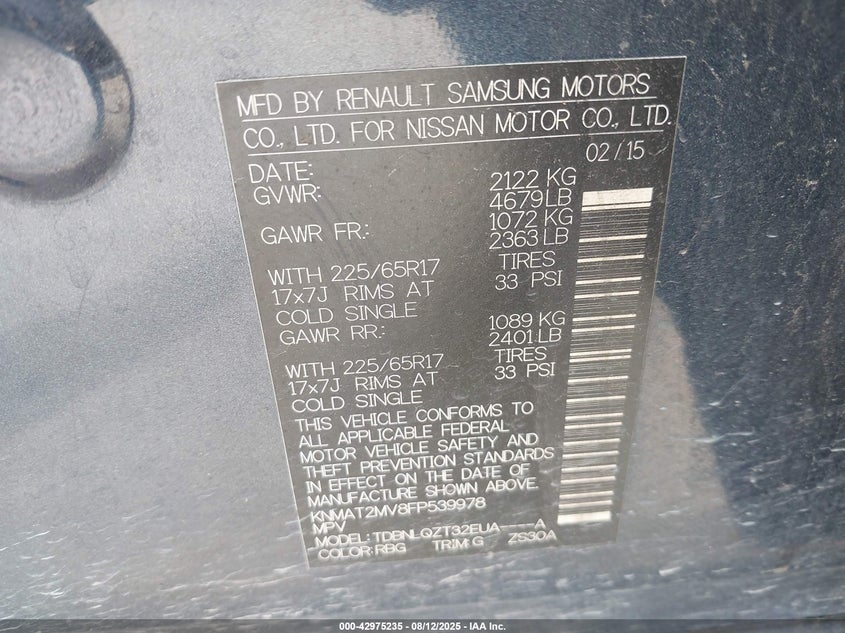 2015 NISSAN ROGUE SV - KNMAT2MV8FP539978