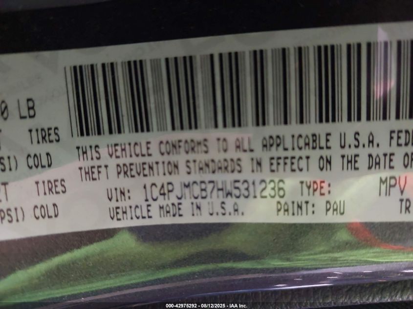 2017 Jeep Cherokee Latitude 4X4 VIN: 1C4PJMCB7HW531236 Lot: 42975292