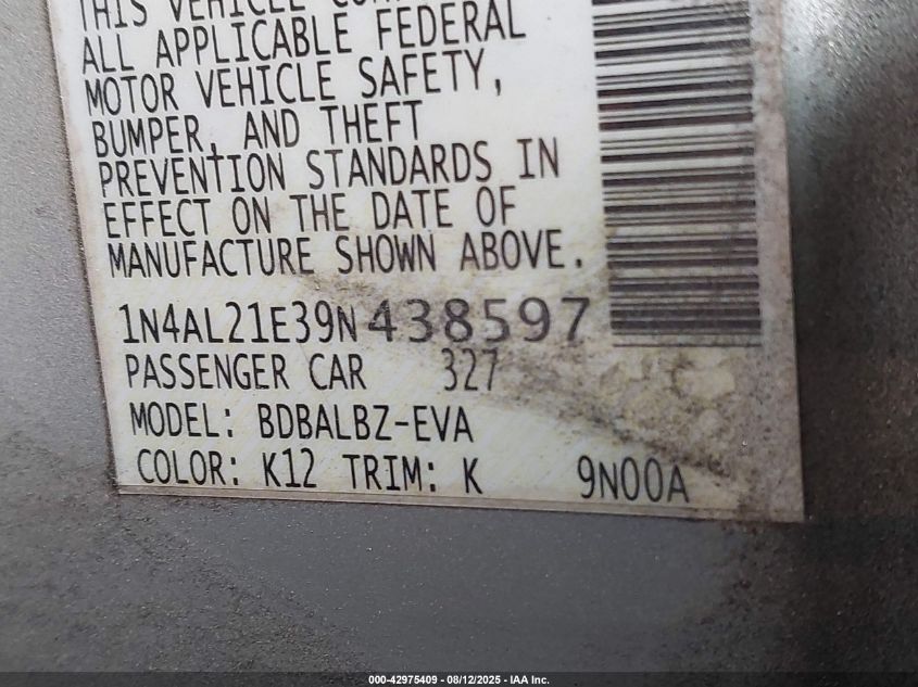 2009 Nissan Altima 2.5 S VIN: 1N4AL21E39N438597 Lot: 42975409