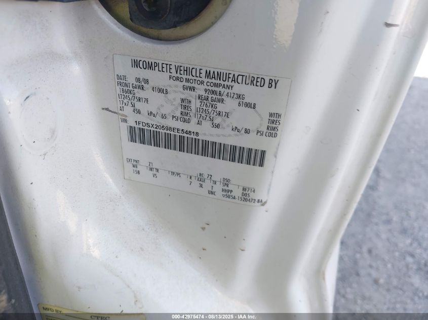 2008 Ford F-250 Xl/Xlt VIN: 1FDSX20598EE54818 Lot: 42975474