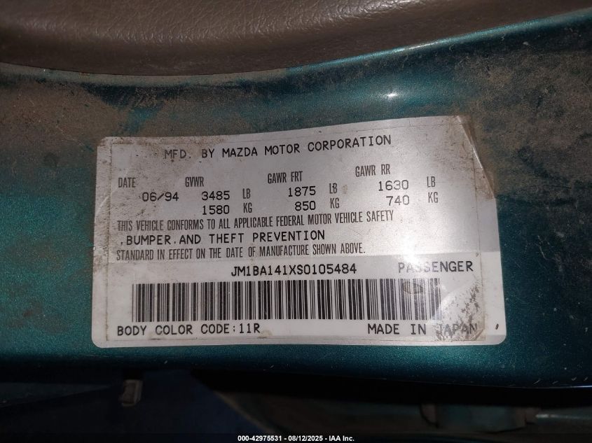 1995 Mazda Protege Dx/Lx VIN: JM1BA141XS0105484 Lot: 42975531