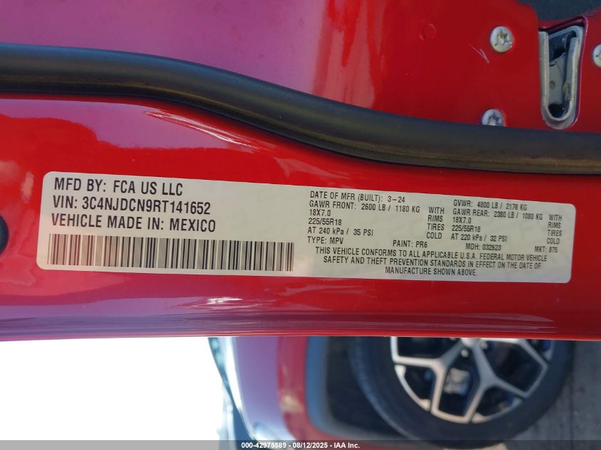 2024 Jeep Compass Limited 4X4 VIN: 3C4NJDCN9RT141652 Lot: 42975589