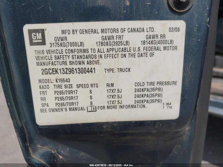 2006 Chevrolet Silverado 1500 Lt1 VIN: 2GCEK13Z961300441 Lot: 42975616