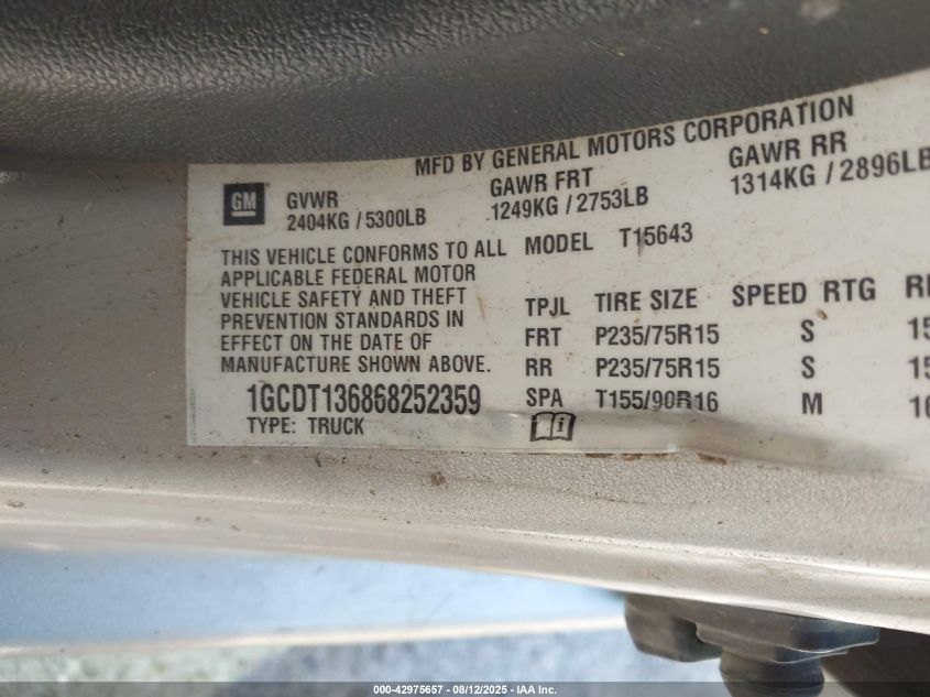 2006 Chevrolet Colorado Lt VIN: 1GCDT136868252359 Lot: 42975657