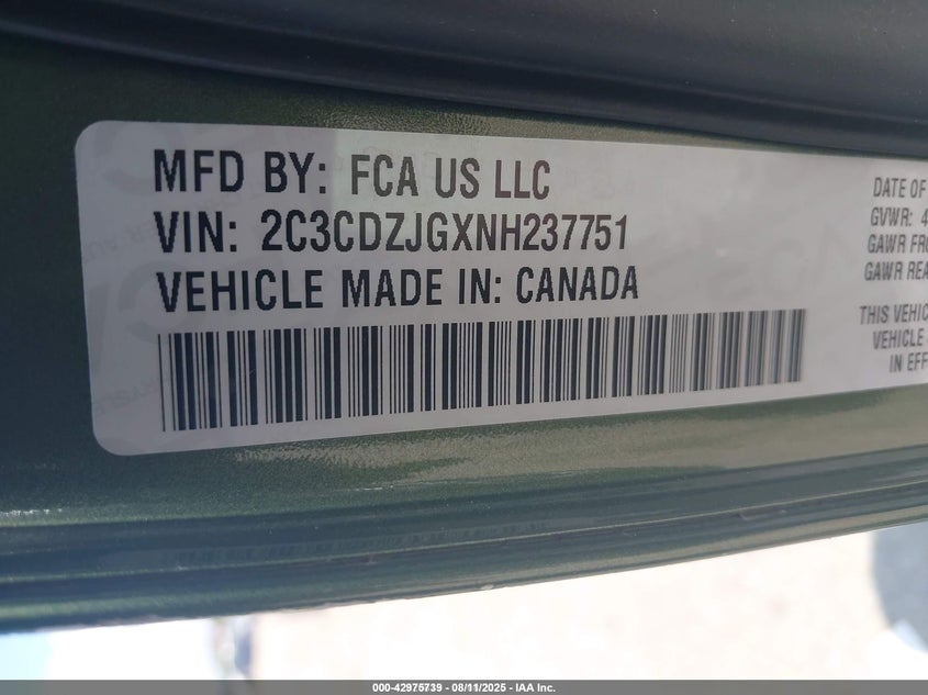 2022 DODGE CHALLENGER(VIN: 2C3CDZJGXNH237751