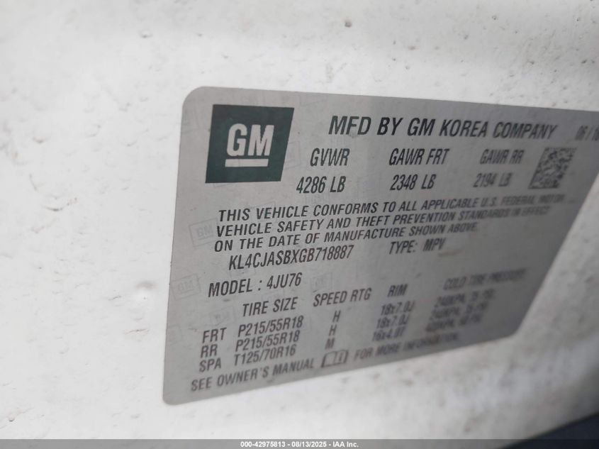 2016 Buick Encore VIN: KL4CJASBXGB718887 Lot: 42975813