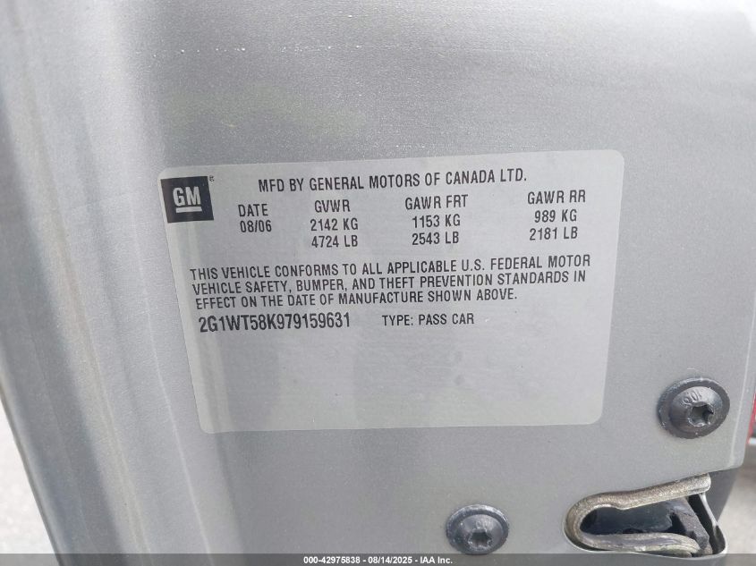 2007 Chevrolet Impala Lt VIN: 2G1WT58K979159631 Lot: 42975838