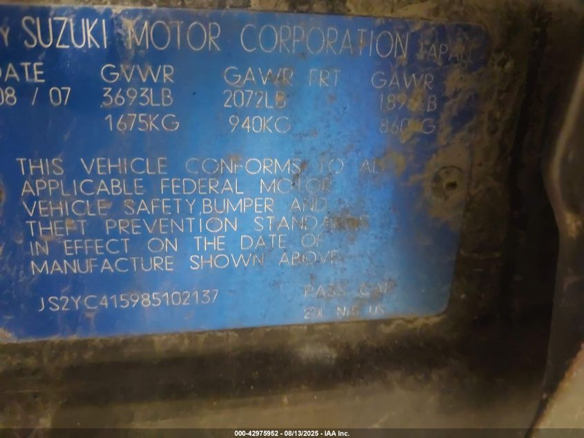 2008 Suzuki Sx4 Sport Convenience/Sport Road Trip Edition Touring 2 VIN: JS2YC415985102137 Lot: 42975952