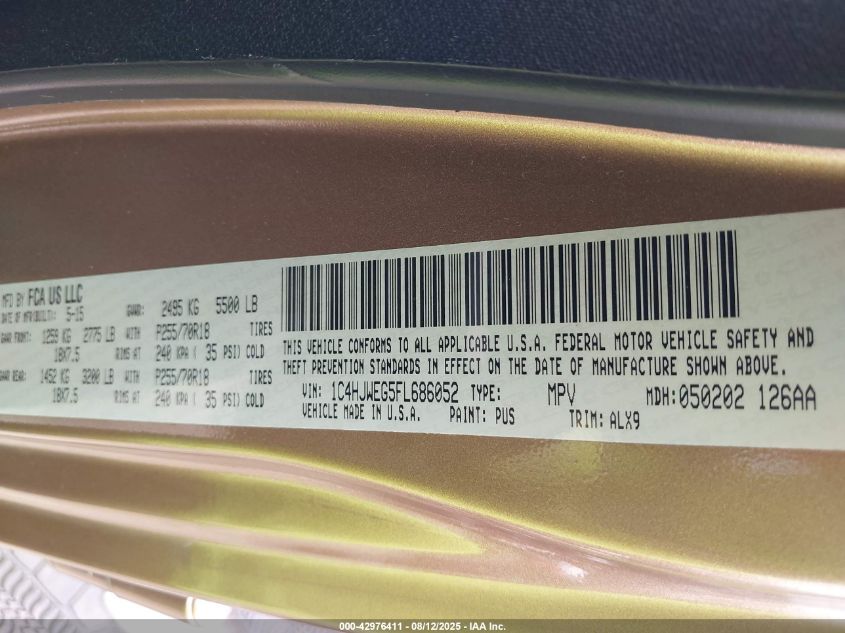 2015 Jeep Wrangler Unlimited Sahara VIN: 1C4HJWEG5FL686052 Lot: 42976411