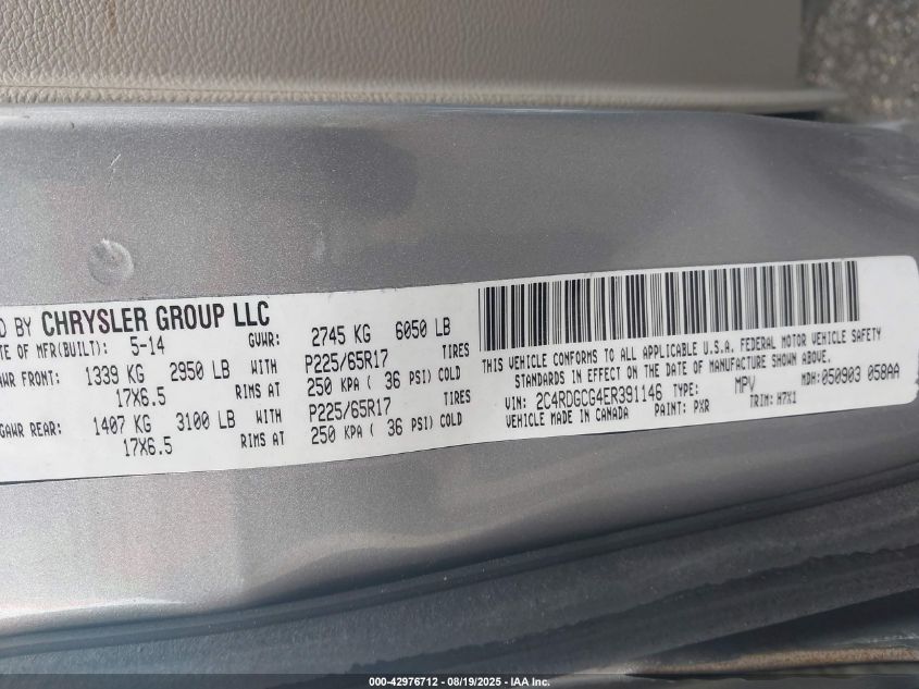2014 Dodge Grand Caravan Sxt VIN: 2C4RDGCG4ER391146 Lot: 42976712