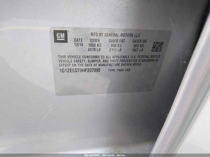 2017 CHEVROLET MALIBU 1LT - 1G1ZE5ST9HF207095