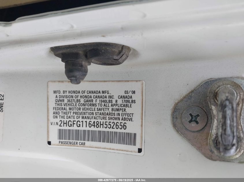 2008 Honda Civic Ex-L VIN: 2HGFG12908H546443 Lot: 42977279