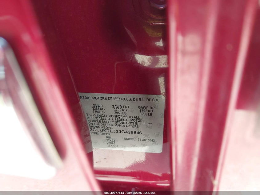 2018 Chevrolet Silverado 1500 High Country VIN: 3GCUKTEJ3JG438846 Lot: 42977414