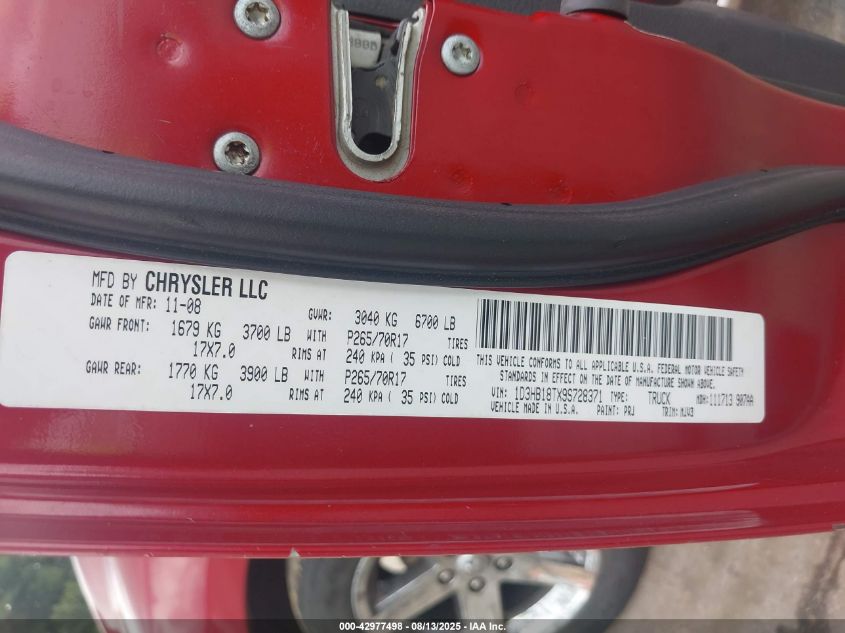 2009 Dodge Ram 1500 Slt/Sport/Trx VIN: 1D3HB18TX9S728371 Lot: 42977498