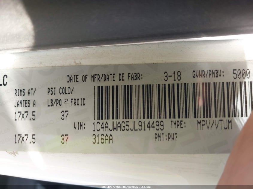 2018 JEEP WRANGLER JK SPORT 1C4AJWAG5JL914499