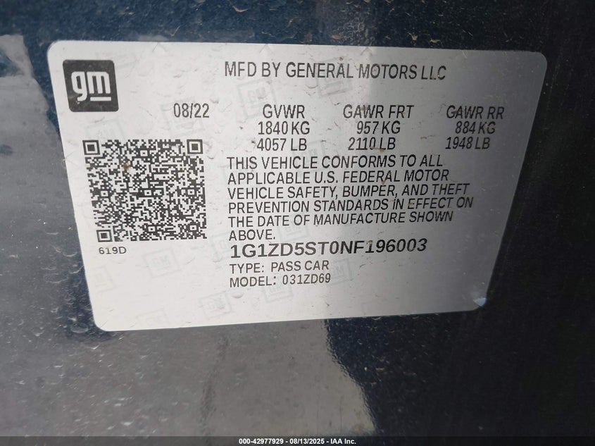 2022 CHEVROLET MALIBU FWD LT - 1G1ZD5ST0NF196003