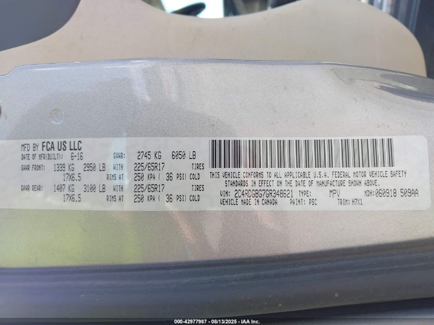 2016 DODGE GRAND CARAVAN AMERICAN VALUE PKG - 2C4RDGBG7GR348621