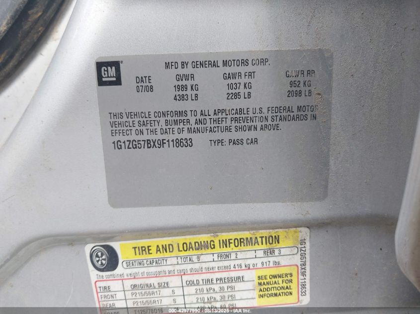 2009 Chevrolet Malibu Ls VIN: 1G1ZG57BX9F118633 Lot: 42977990