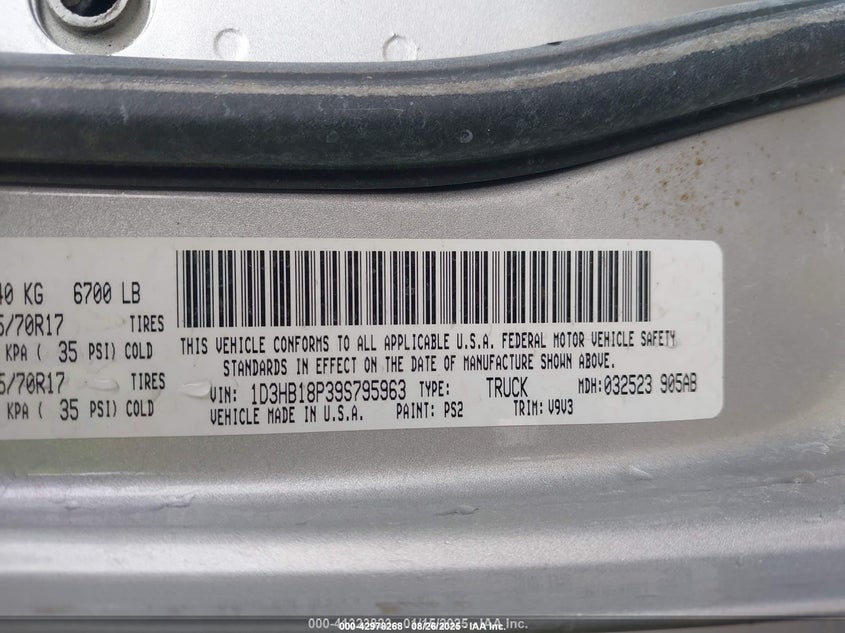 2009 Dodge Ram 1500 Slt/Sport/Trx VIN: 1D3HB18P39S795963 Lot: 42978268