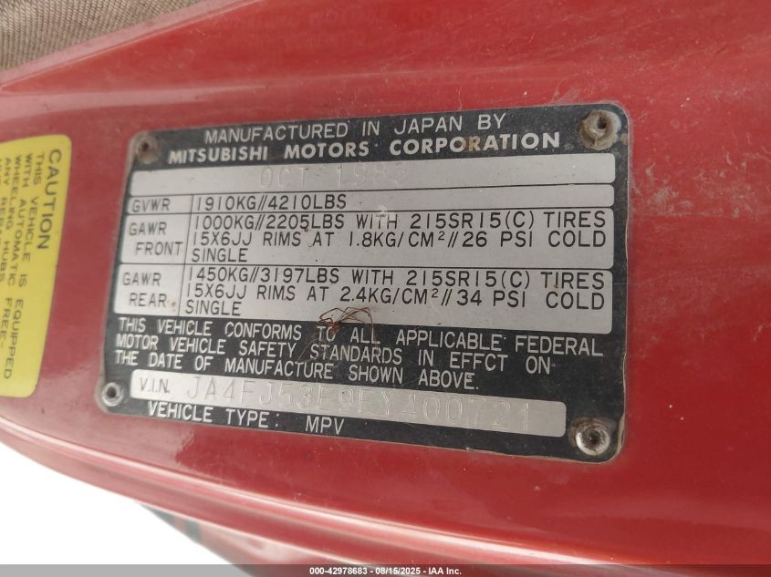 1984 Mitsubishi Montero Ls VIN: JA4FJ53E9EY400721 Lot: 42978683