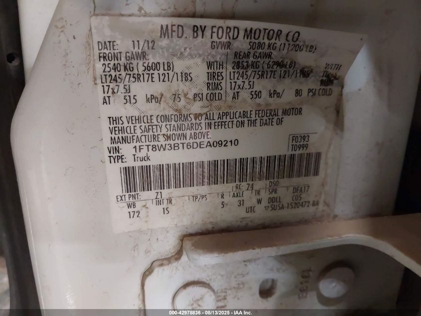 2013 Ford F-350 Xl VIN: 1FT8W3BT6DEA09210 Lot: 42978836