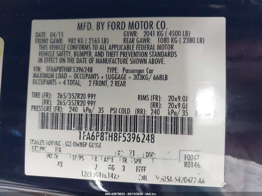 2015 FORD MUSTANG ECOBOOST - 1FA6P8TH8F5396248