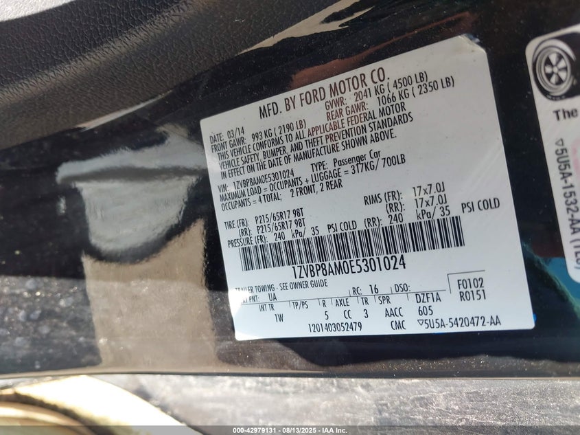 2014 Ford Mustang V6 VIN: 1ZVBP8AM0E5301024 Lot: 42979131
