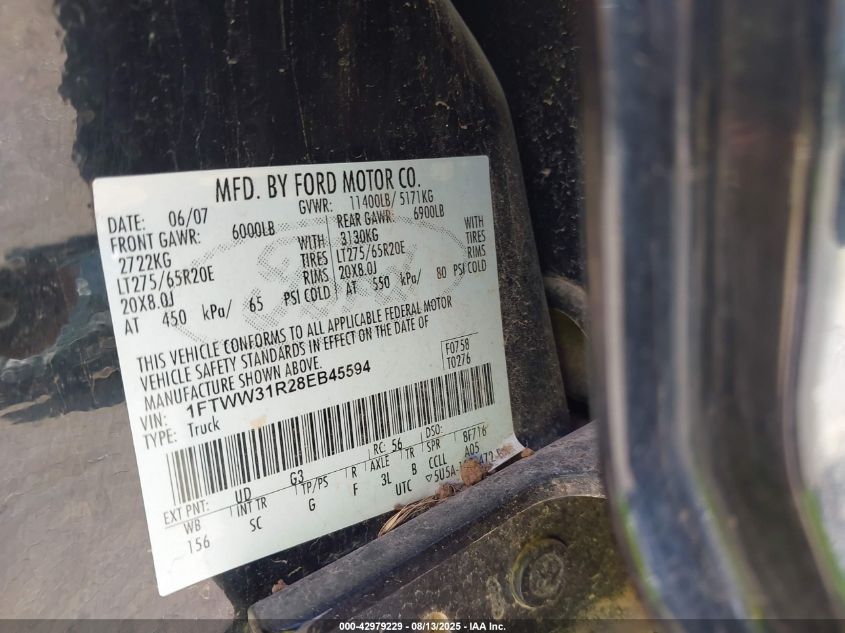 2008 Ford F-350 Fx4/Harley-Davidson/King Ranch/Lariat/Xl/Xlt VIN: 1FTWW31R28EB45594 Lot: 42979229