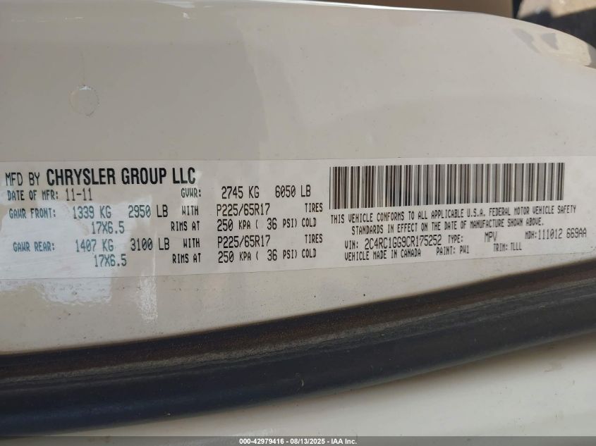 2012 Chrysler Town & Country Limited VIN: 2C4RC1GG9CR175252 Lot: 42979416