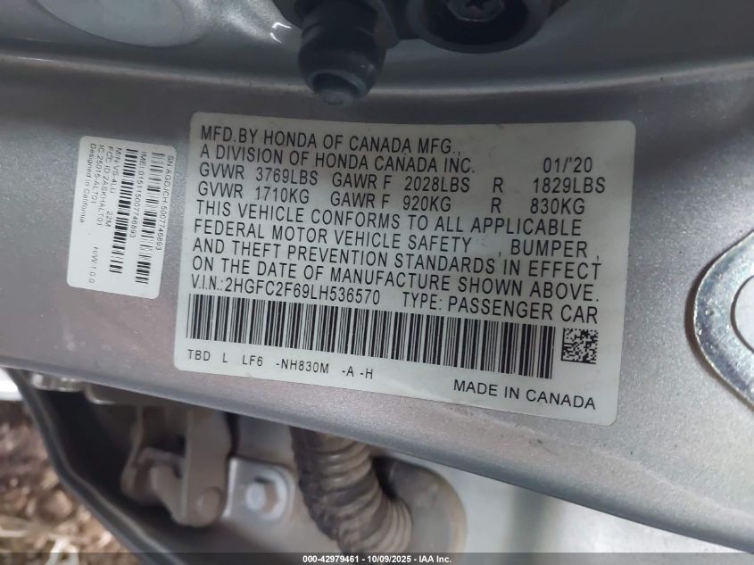 2020 Honda Civic Lx VIN: 2HGFC2F69LH536570 Lot: 42979461