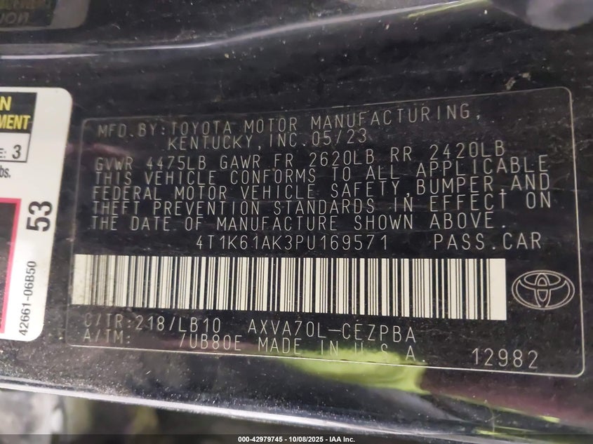 2023 Toyota Camry Xse VIN: 4T1K61AK3PU169571 Lot: 42979745