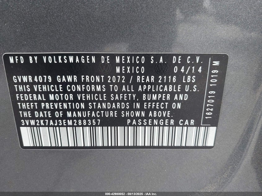 2014 VOLKSWAGEN JETTA 2.0L S - 3VW2K7AJ3EM288357