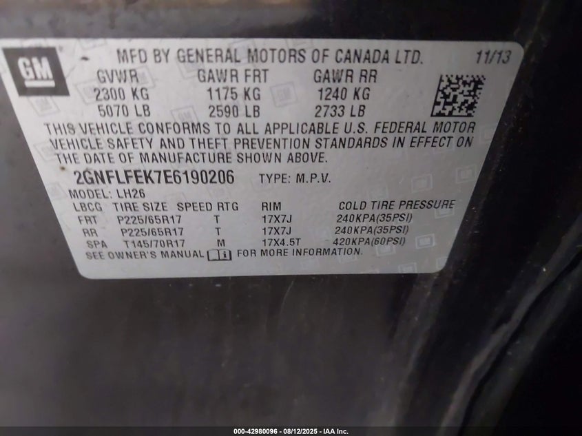 2014 CHEVROLET EQUINOX 1LT - 2GNFLFEK7E6190206