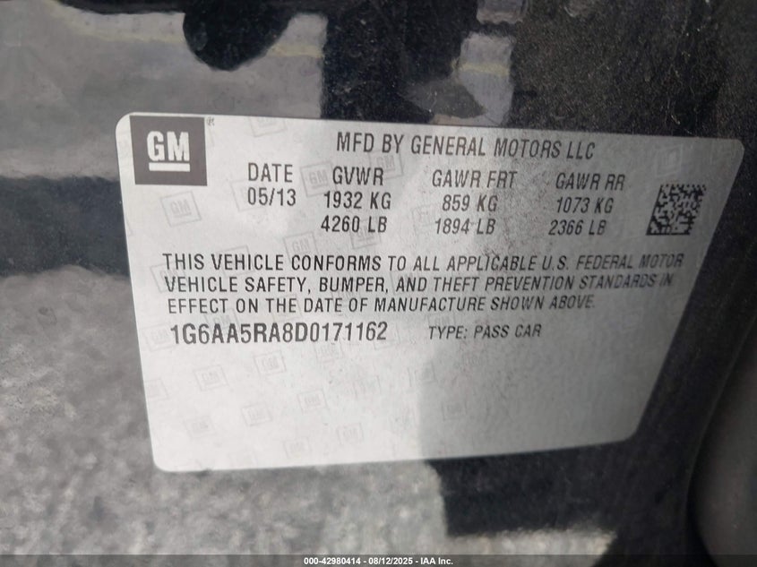 2013 CADILLAC ATS STANDARD - 1G6AA5RA8D0171162