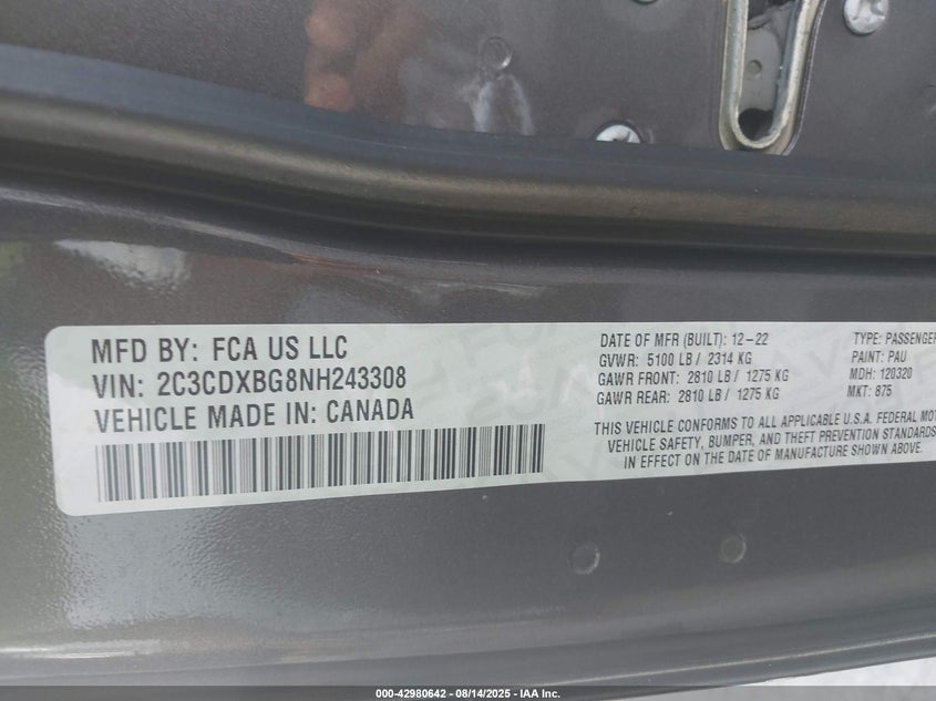 2022 DODGE CHARGER SXT RWD - 2C3CDXBG8NH243308